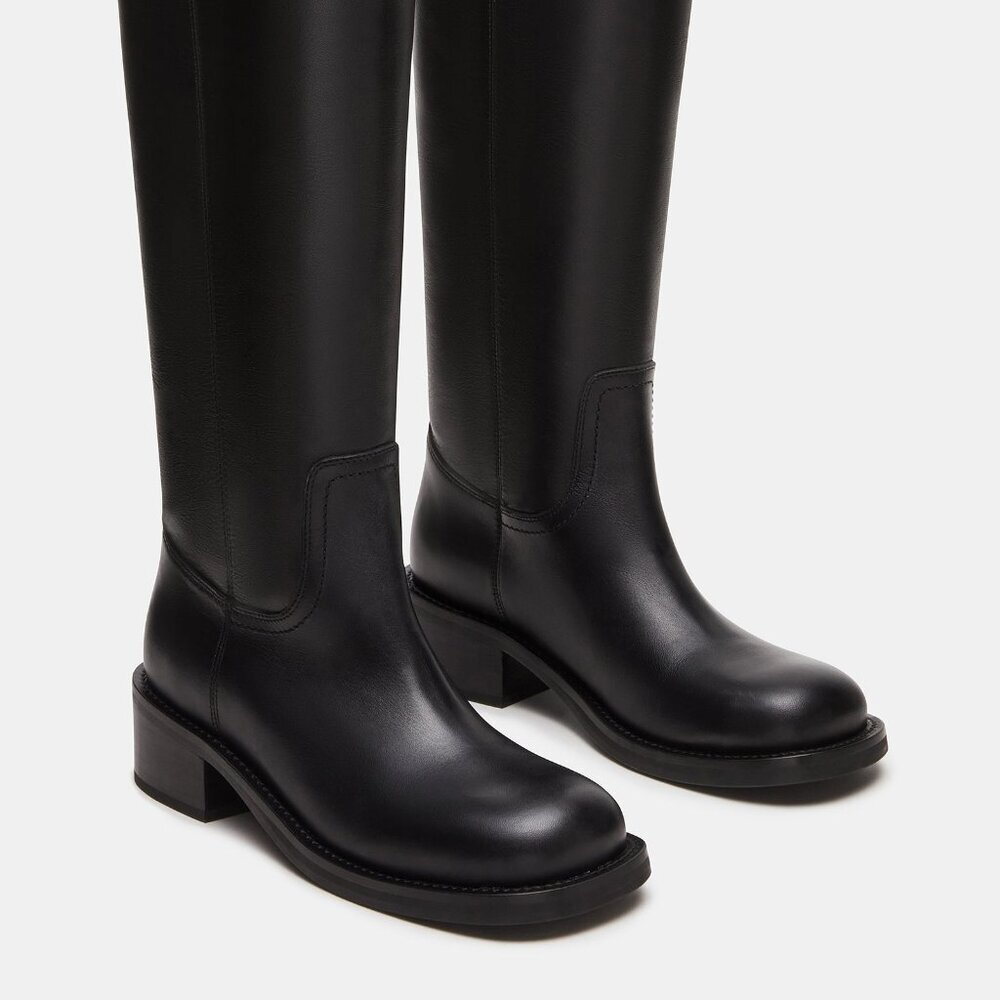 New Womens sz 10 Steve Madden RIGGS BLACK LEATHER BOOTS square shoe fashion - Picture 3 of 8